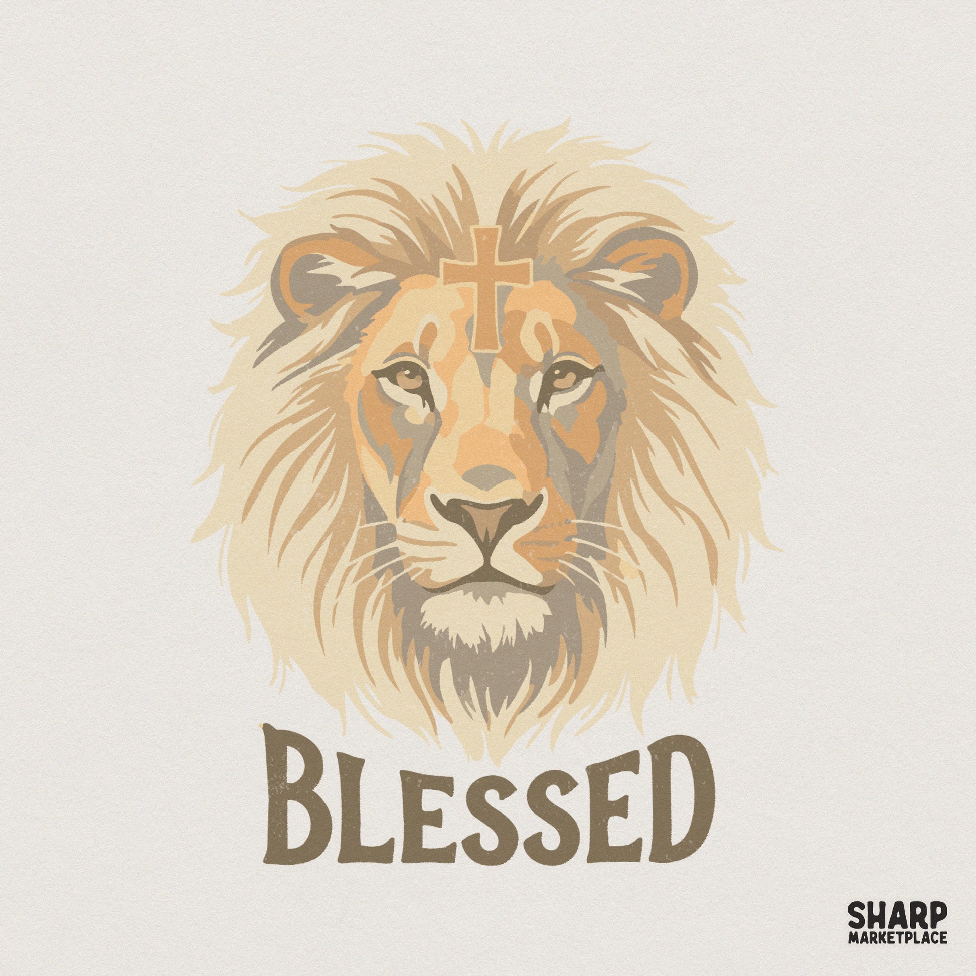 Blessed Lion Christian PNG, Inspirational Faith Shirt Design - 300 DPI