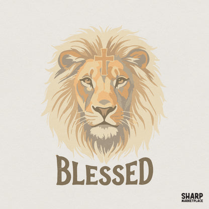 Blessed Lion Christian PNG, Inspirational Faith Shirt Design - 300 DPI