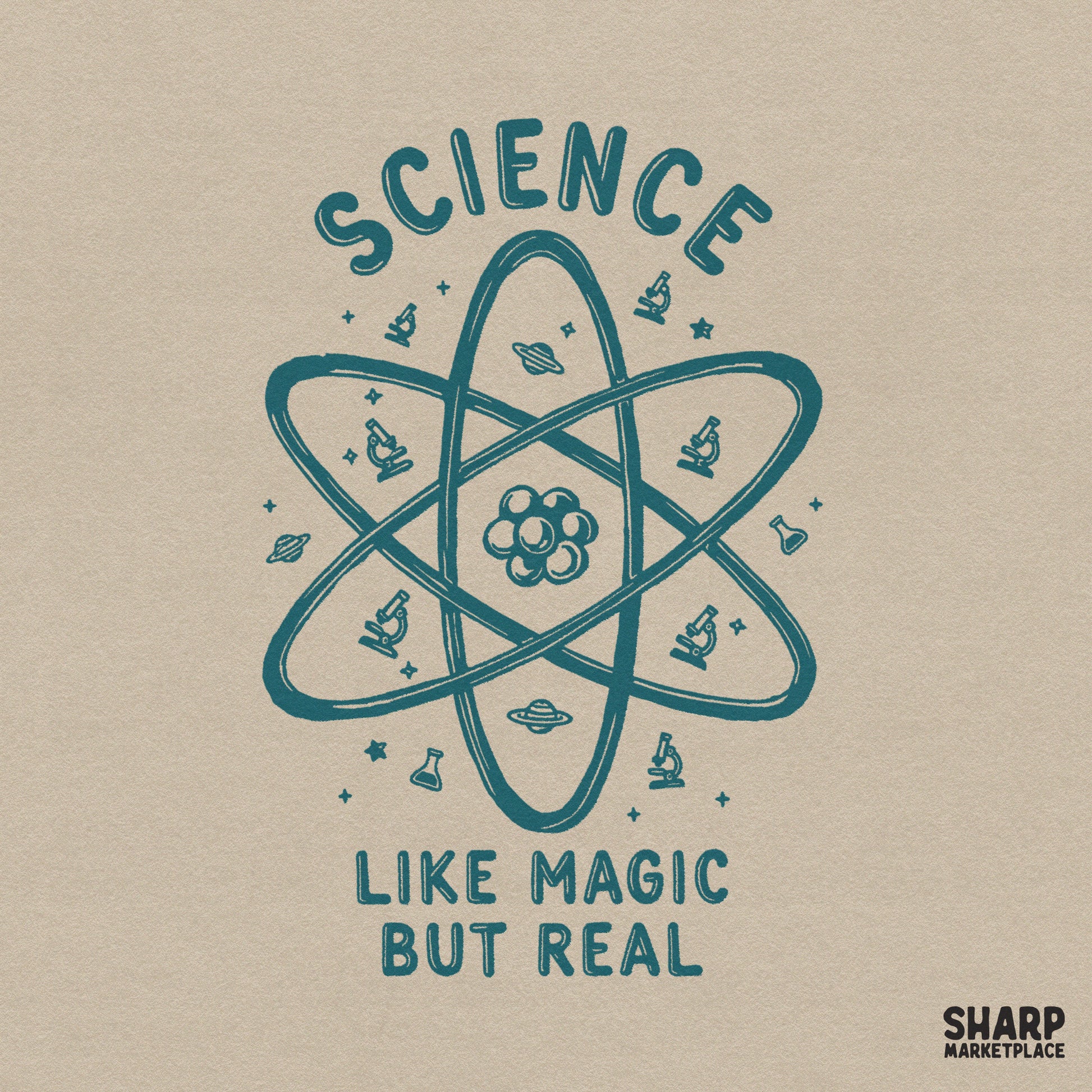 Retro science like magic but real teacher shirt design with cute atom and microscope graphics for stem png digital downloads