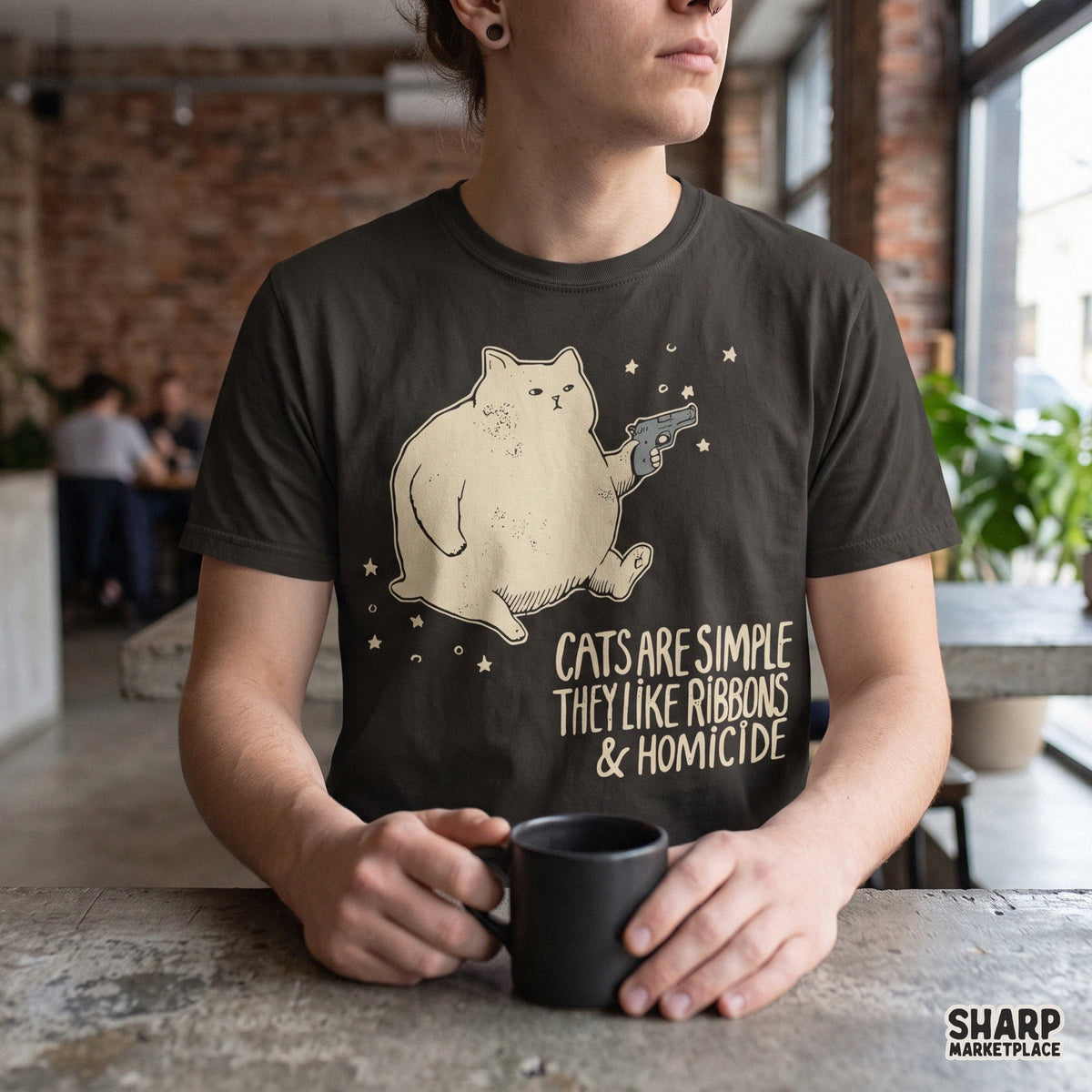 Unhinged floating cat design with sarcastic humor phrase for t-shirts and funny PNG sublimation crafts
