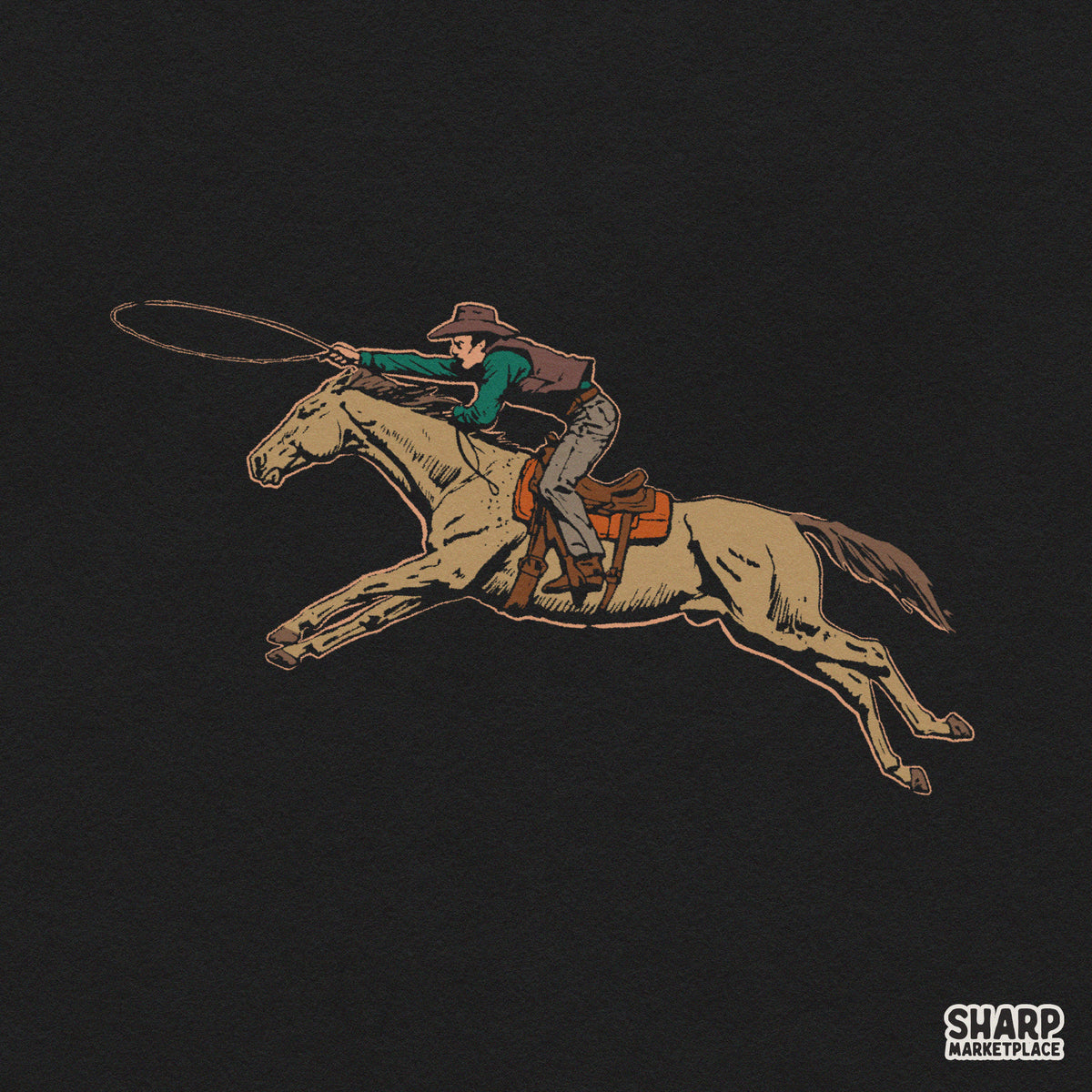 Vintage Cowboy Riding Galloping Horse With Lasso Tee