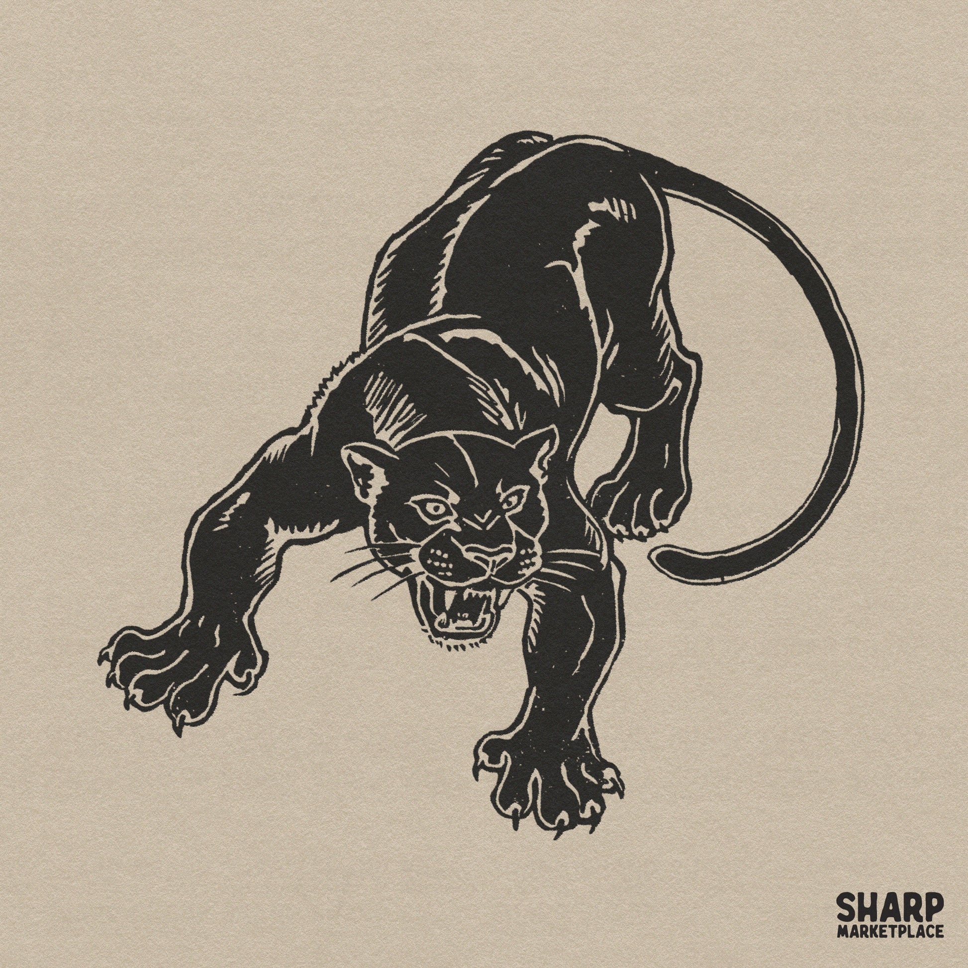 Traditional tattoo style crouching black panther png design for retro streetwear shirts and apparel
