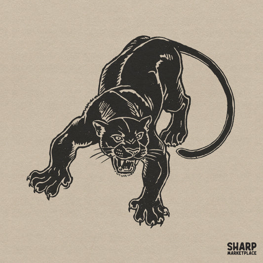 Traditional tattoo style crouching black panther png design for retro streetwear shirts and apparel