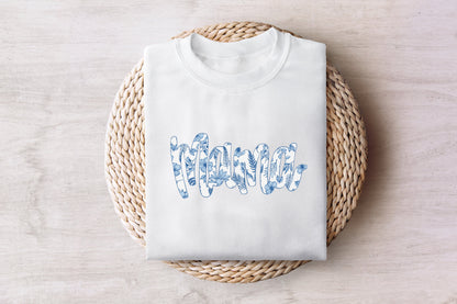 Mama Blue Willow Filled PNG, Mother's Day Sublimation Design - 300 DPI