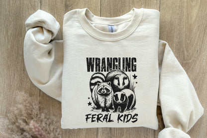 Wrangling Feral Kids PNG Alt 2, Funny Raccoon Kids PNG - 300 DPI Design