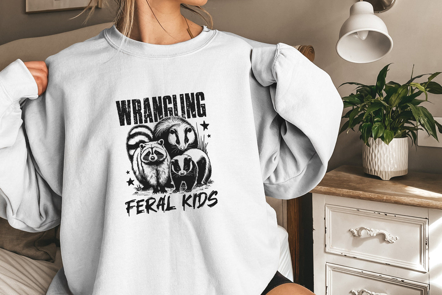 Wrangling Feral Kids PNG Alt 2, Funny Raccoon Kids PNG - 300 DPI Design