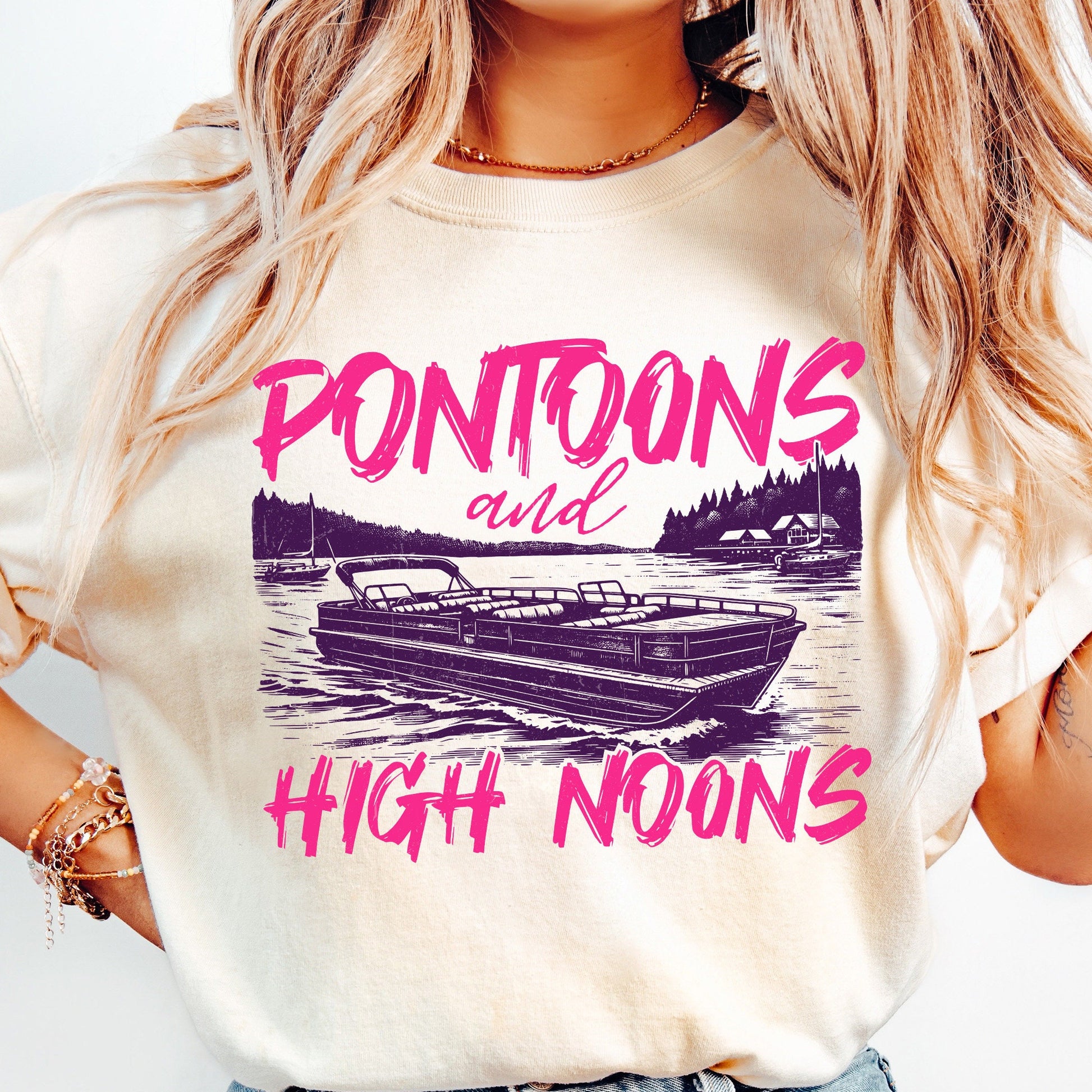 Pontoons and High Noons Retro Vintage Neon Summer Boat PNG, Trendy Beer
