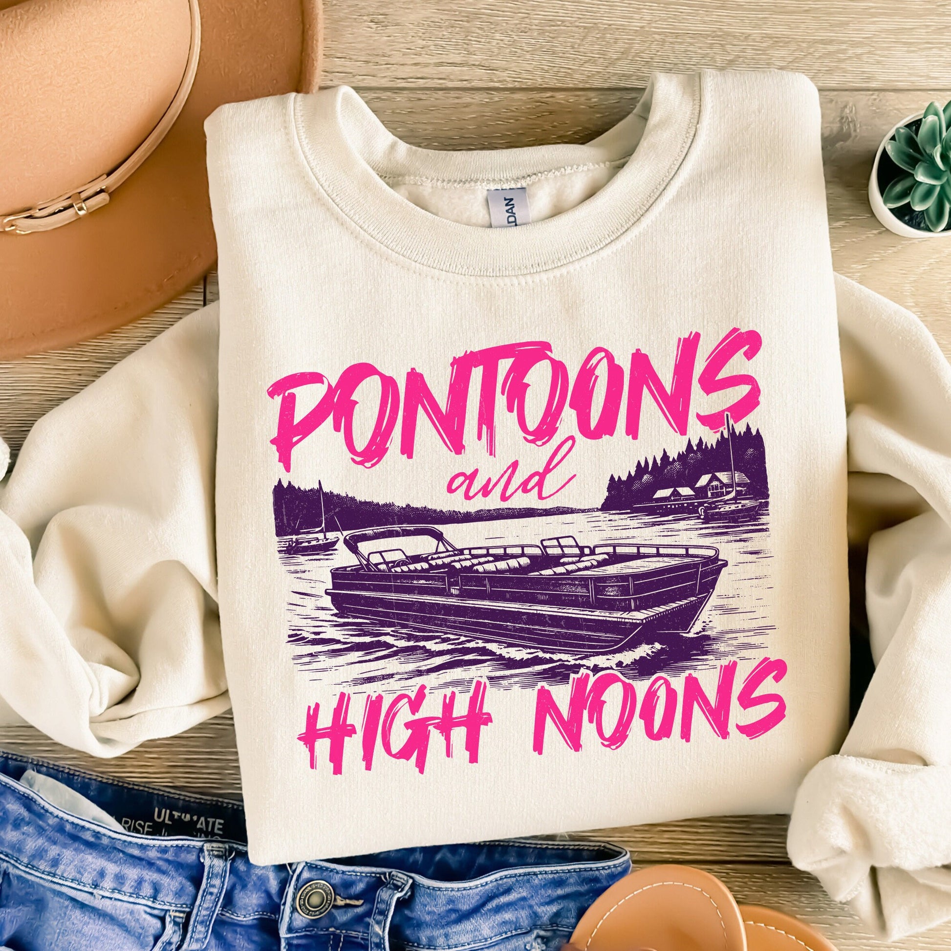 Pontoons and High Noons Retro Vintage Neon Summer Boat PNG, Trendy Beer