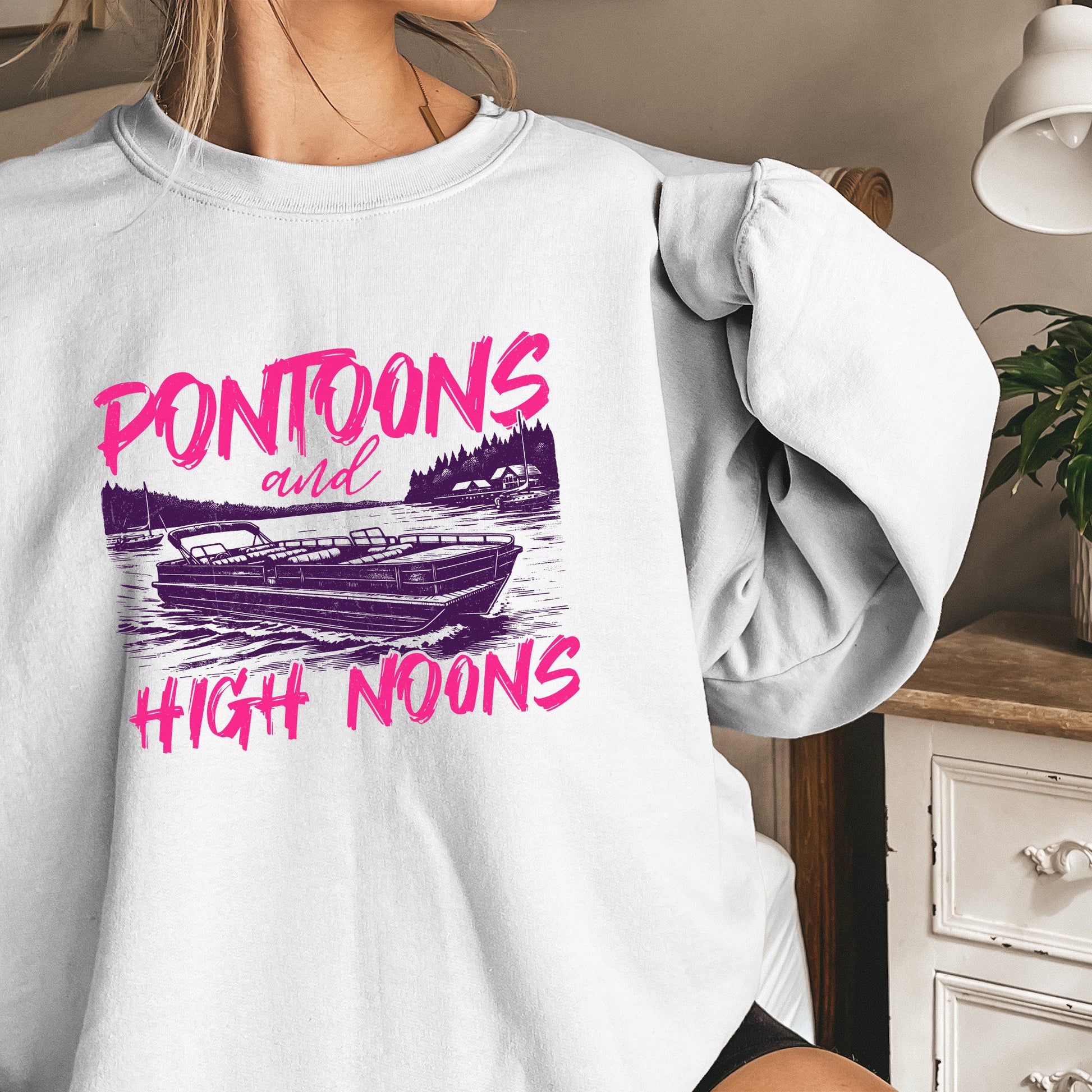 Pontoons and High Noons Retro Vintage Neon Summer Boat PNG, Trendy Beer