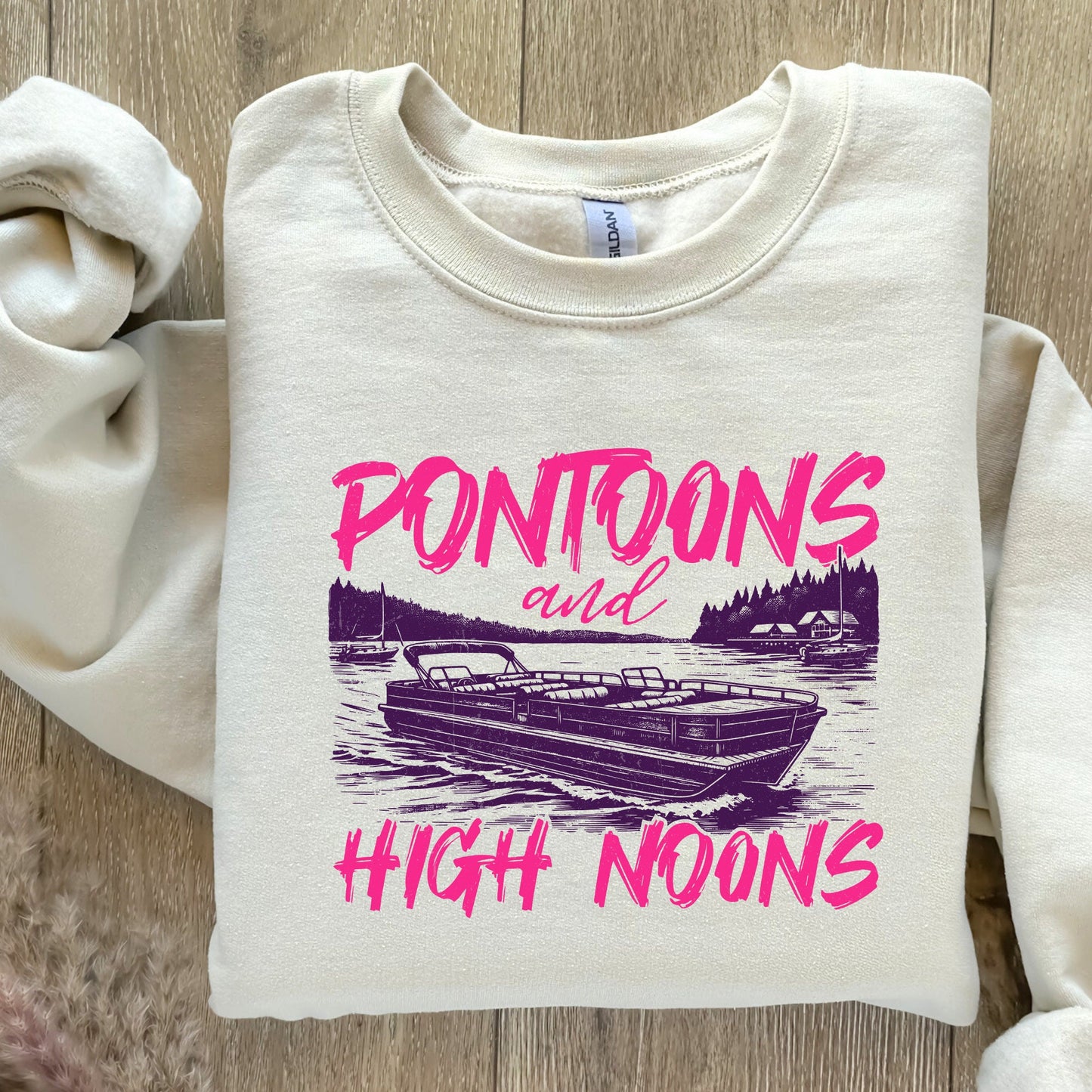 Pontoons and High Noons Retro Vintage Neon Summer Boat PNG, Trendy Beer