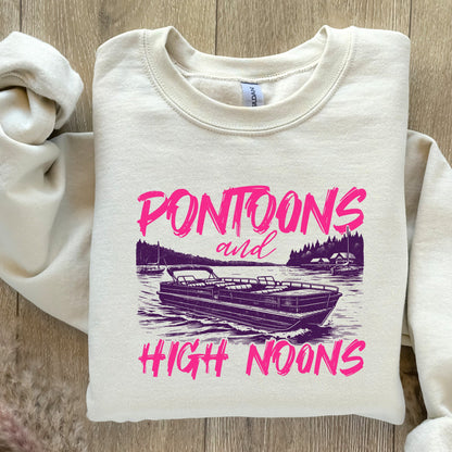 Pontoons and High Noons Retro Vintage Neon Summer Boat PNG, Trendy Beer