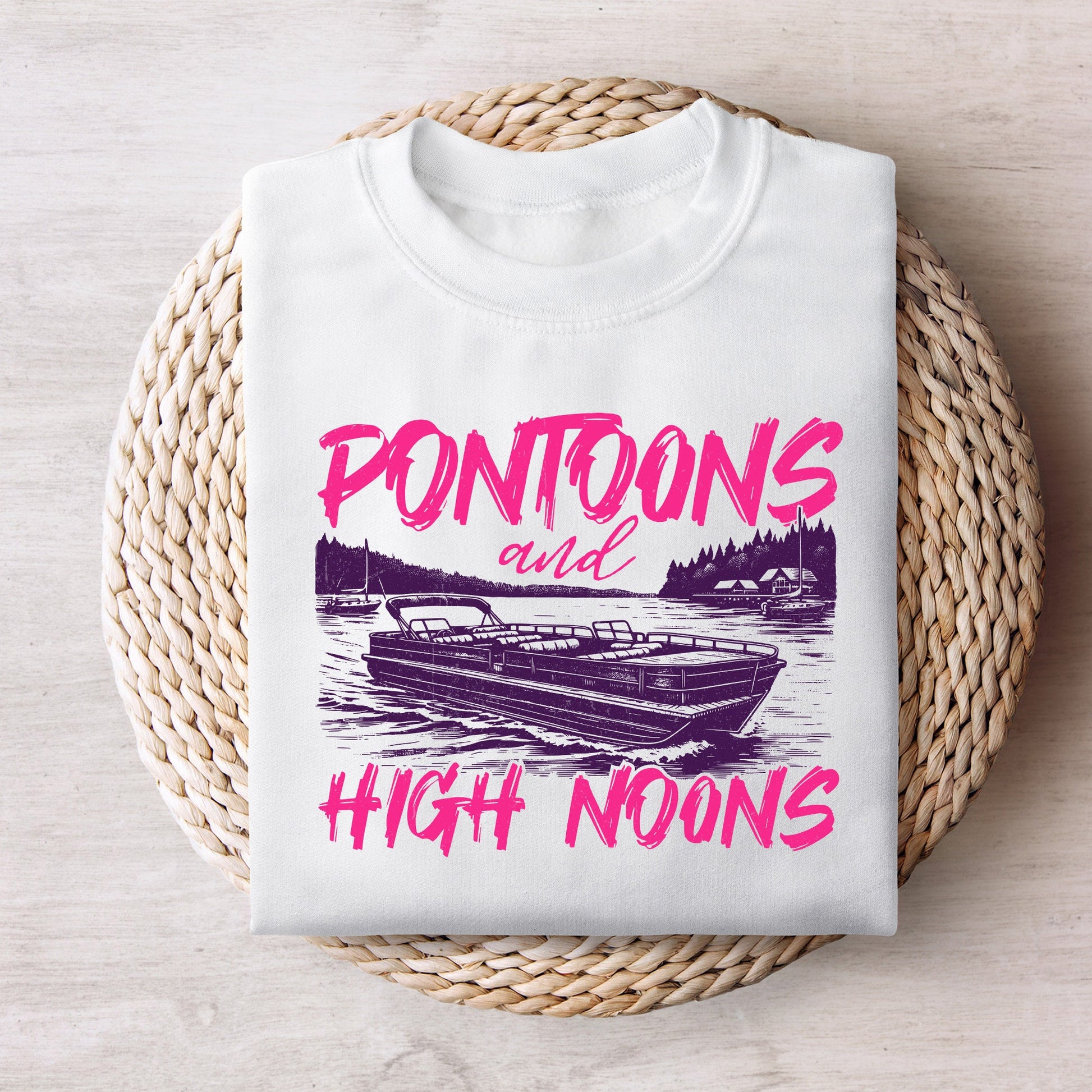 Pontoons and High Noons Retro Vintage Neon Summer Boat PNG, Trendy Beer