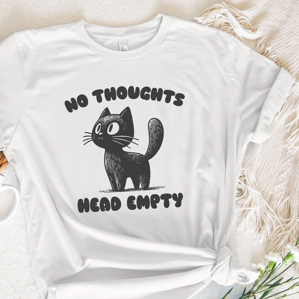 No Thoughts Head Empty Black Cat, Kawaii Funny Black Kitty - 300 DPI