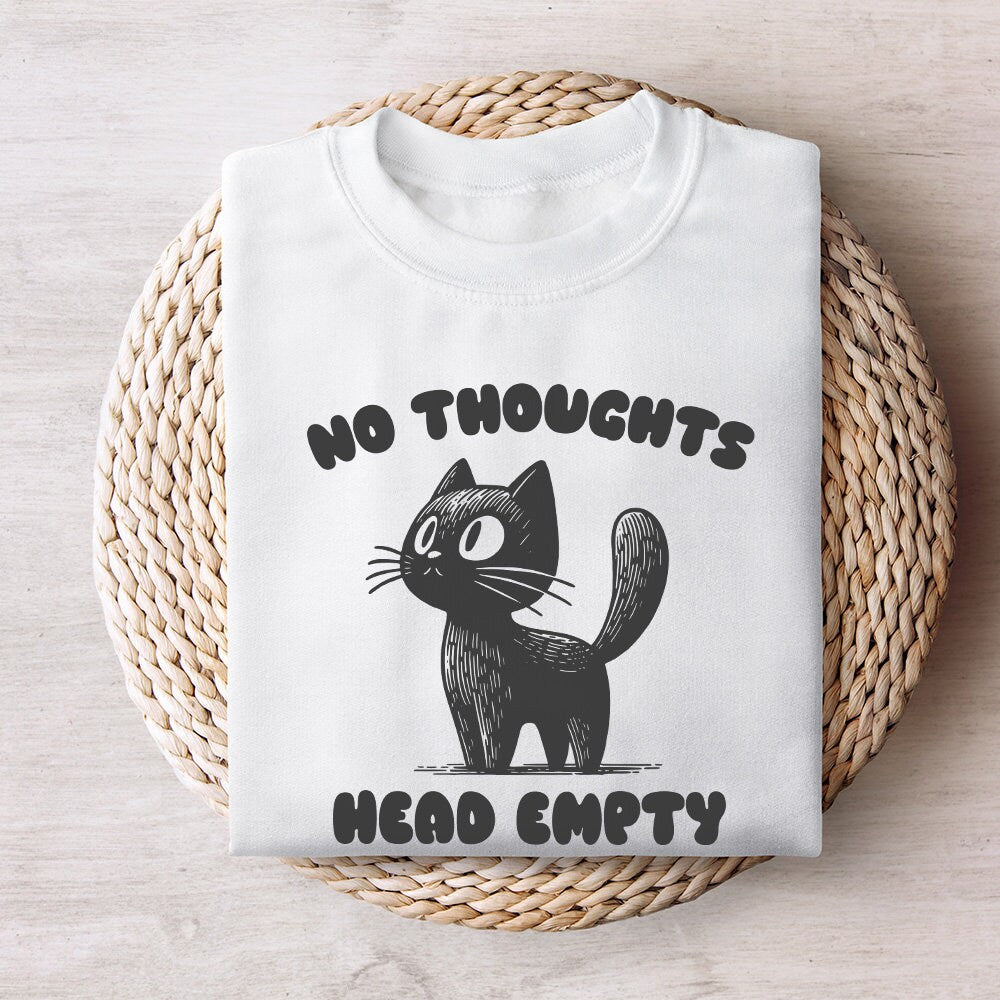 No Thoughts Head Empty Black Cat, Kawaii Funny Black Kitty - 300 DPI
