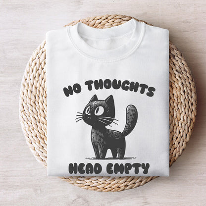 No Thoughts Head Empty Black Cat, Kawaii Funny Black Kitty - 300 DPI