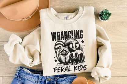 Wrangling Feral Kids PNG Alt 2, Funny Raccoon Kids PNG - 300 DPI Design
