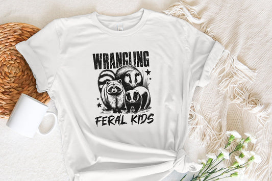 Wrangling Feral Kids PNG Alt 2, Funny Raccoon Kids PNG - 300 DPI Design