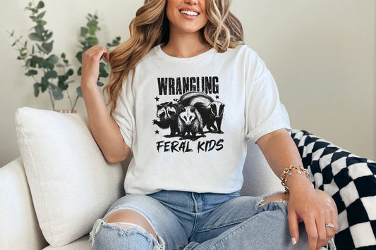 Wrangling Feral Kids PNG Alt 3, Funny Raccoon Kids PNG - 300 DPI Design