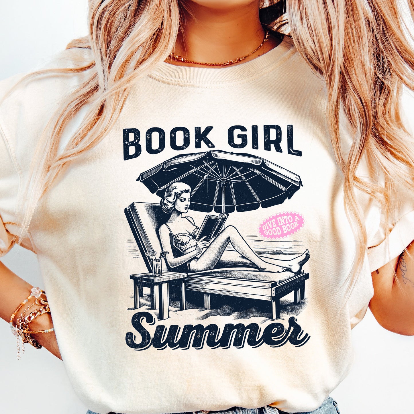 Book Girl Summer PNG, Beach Book Lover - 300 DPI Design for T-Shirt