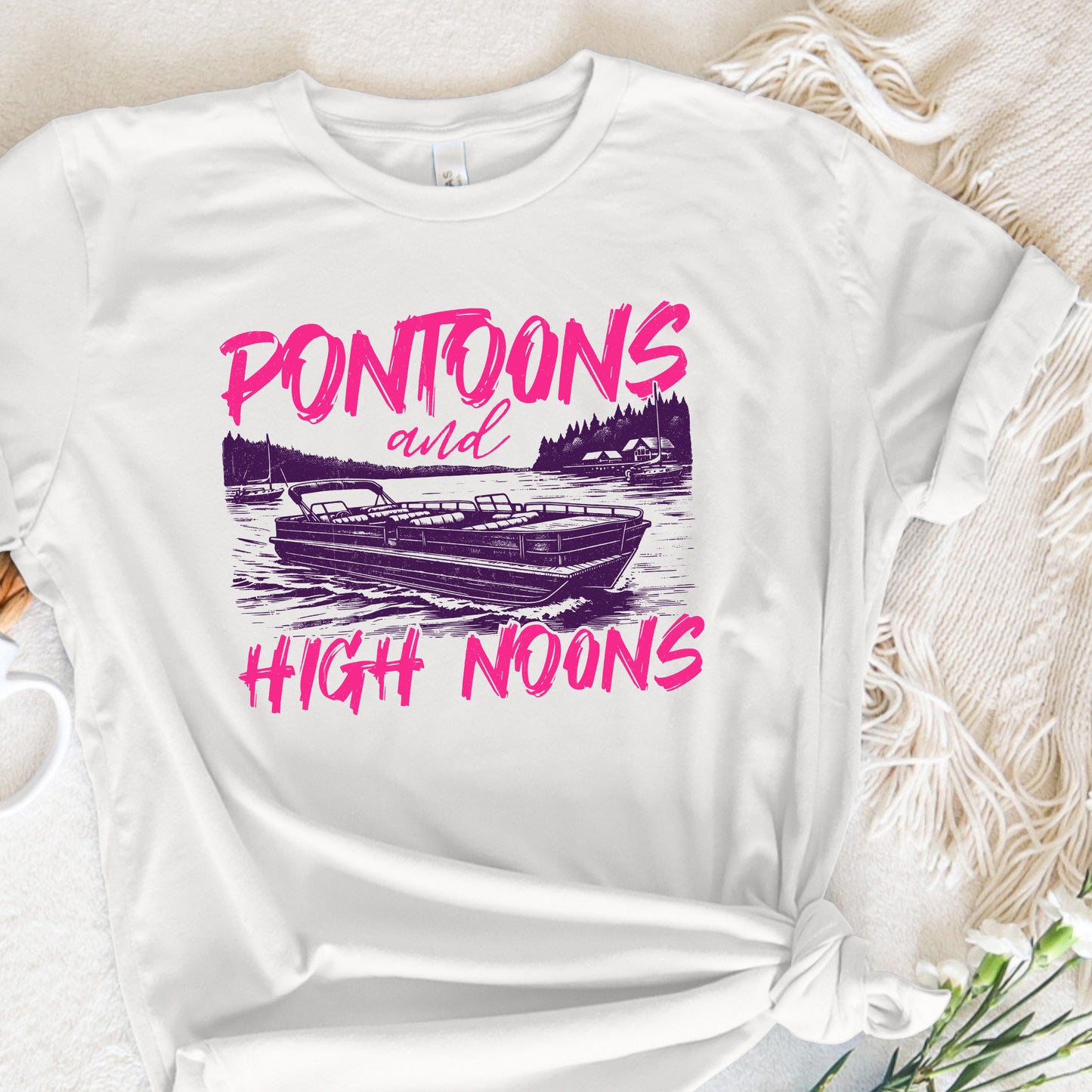 Pontoons and High Noons Retro Vintage Neon Summer Boat PNG, Trendy Beer