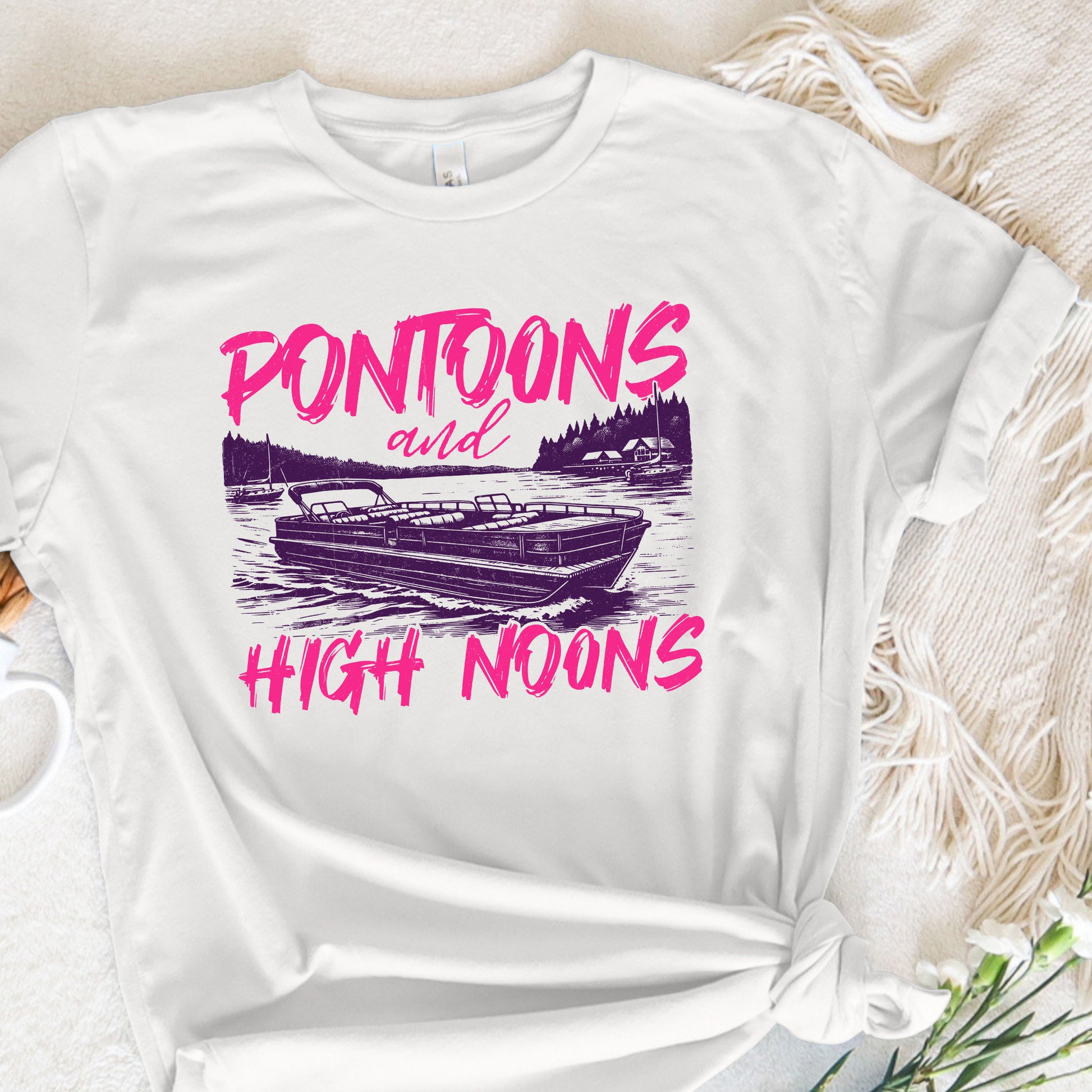 Pontoons and High Noons Retro Vintage Neon Summer Boat PNG, Trendy Beer