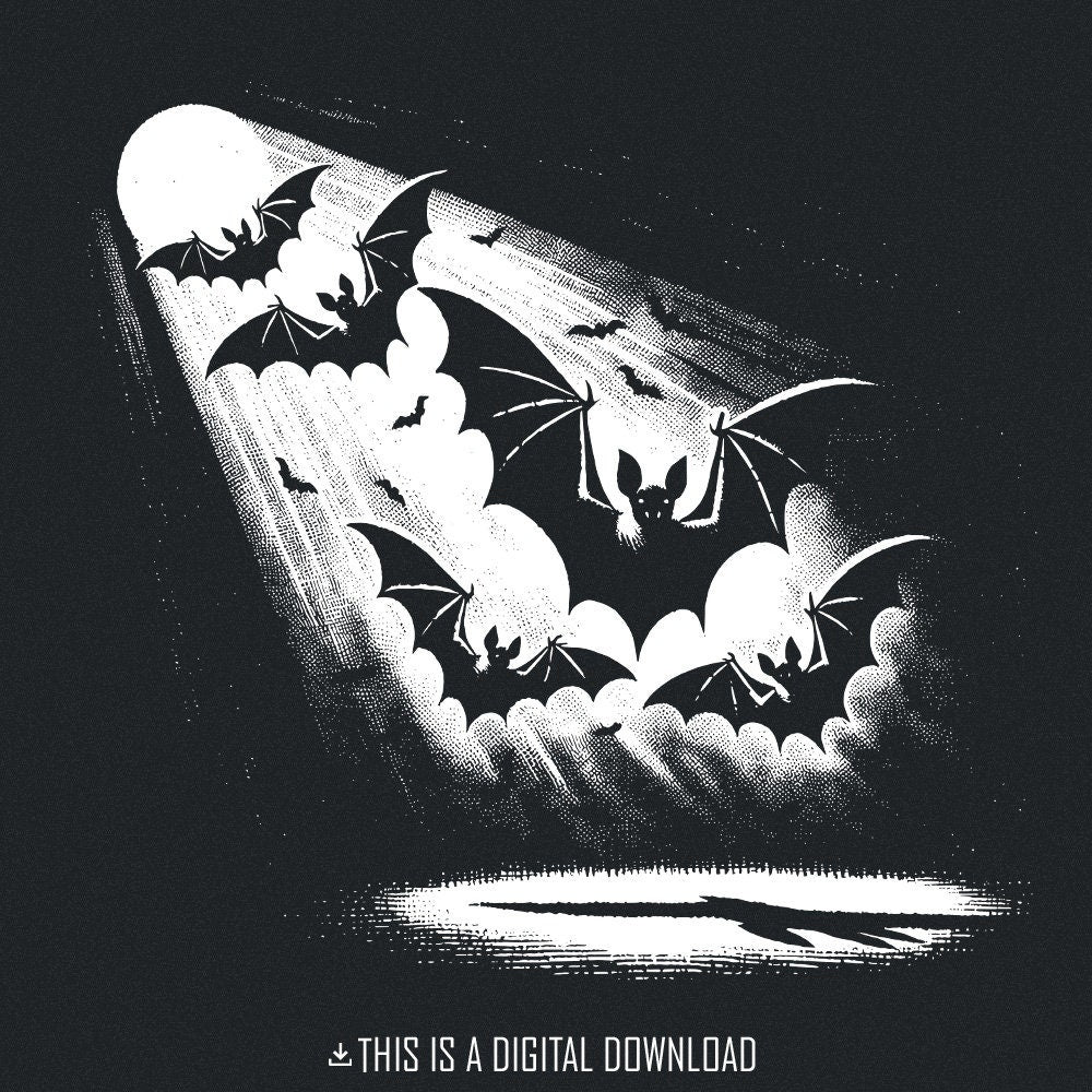 Flying Bats PNG, Gothic Bat Art - 300 DPI Design for T-Shirt