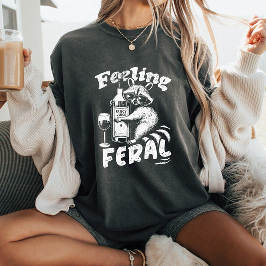 Funny Raccoon Shirt Design Feeling Feral PNG SVG Sarcastic Trash Panda