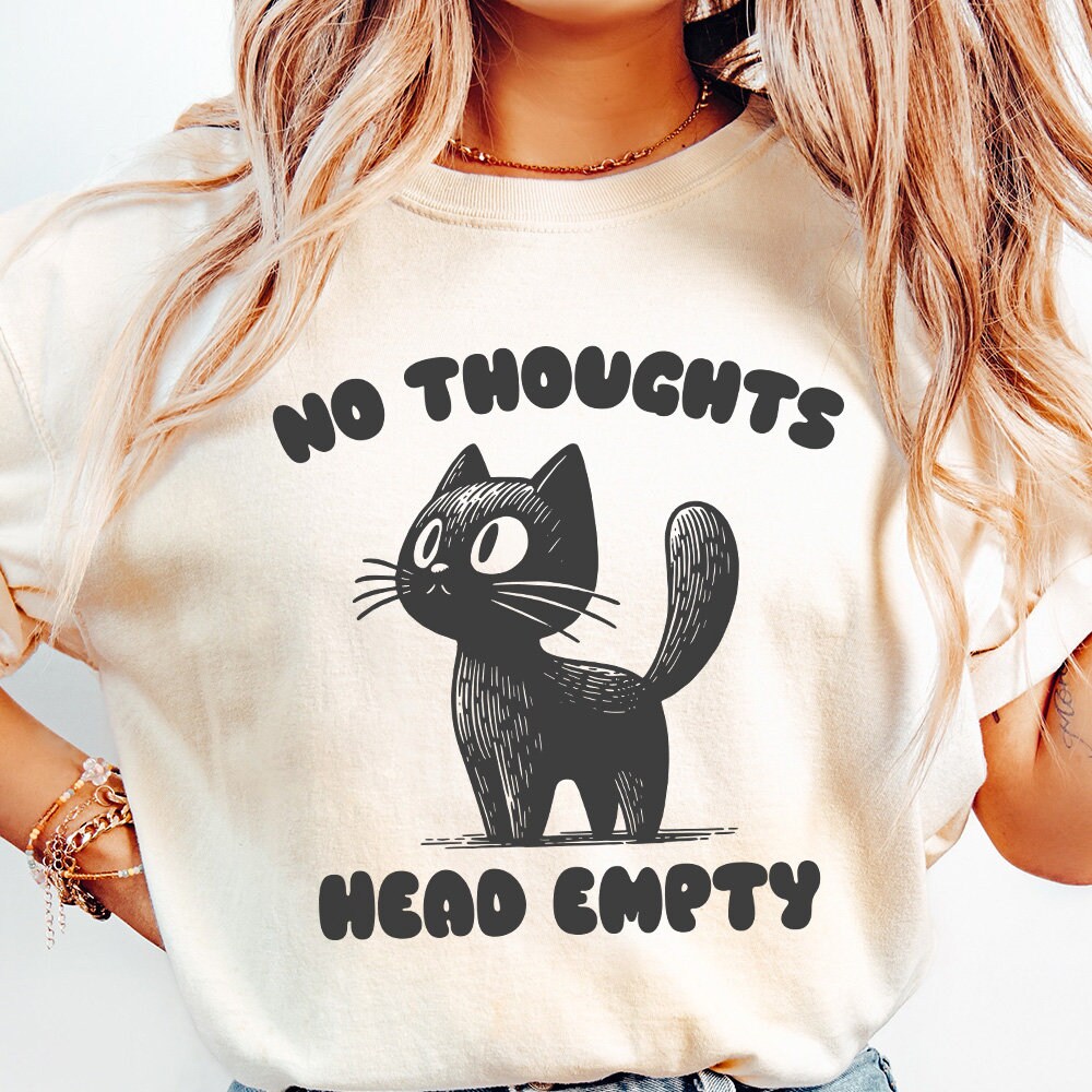No Thoughts Head Empty Black Cat, Kawaii Funny Black Kitty - 300 DPI