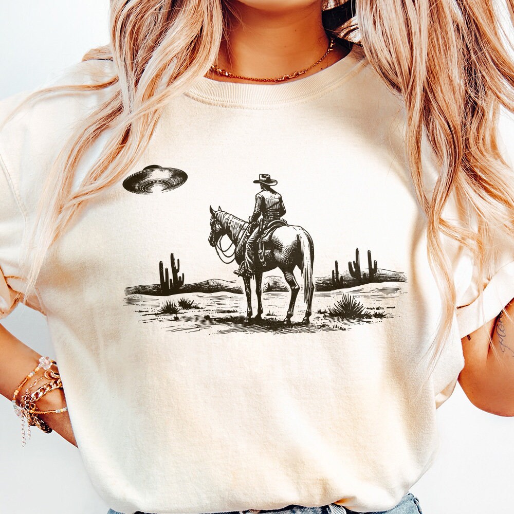 Cowboy and UFO PNG, Vintage Western Digital Download - 300 DPI Design for