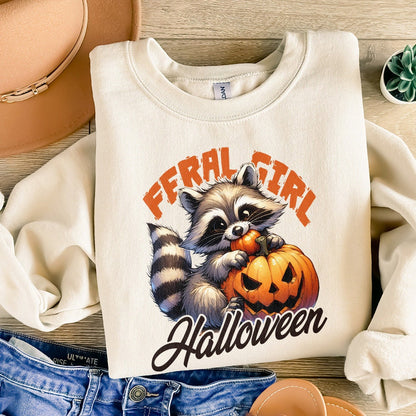 Feral Girl Halloween Png, Halloween Raccoon Png - 300 DPI Design for