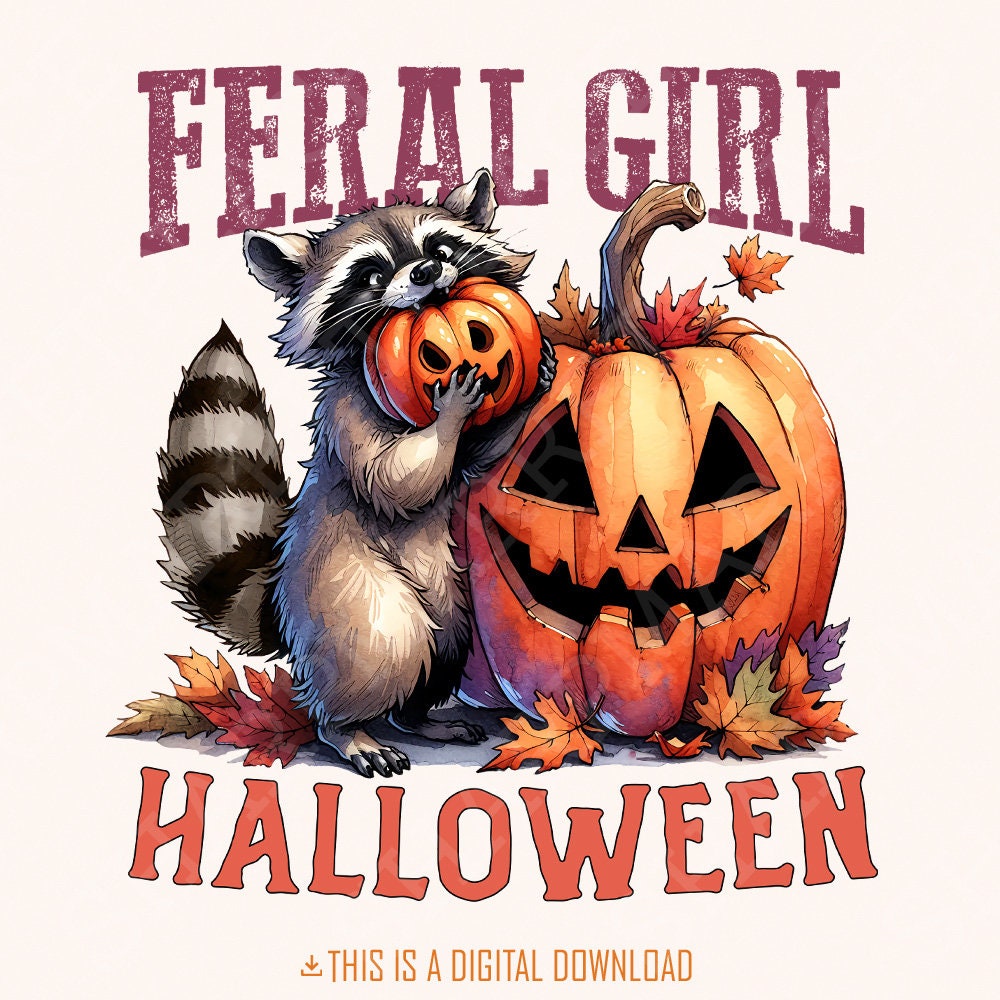 Feral Girl Halloween Png Alt 2, Halloween Raccoon Png - 300 DPI Design