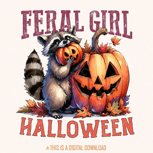 Feral Girl Halloween Png Alt 2, Halloween Raccoon Png - 300 DPI Design