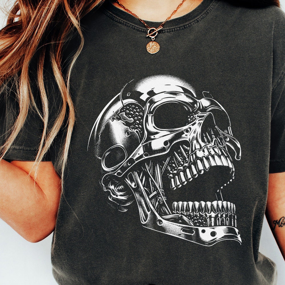 Gothic Mechanical Skull PNG Alt 3, Cyberpunk Skull Art - 300 DPI Design