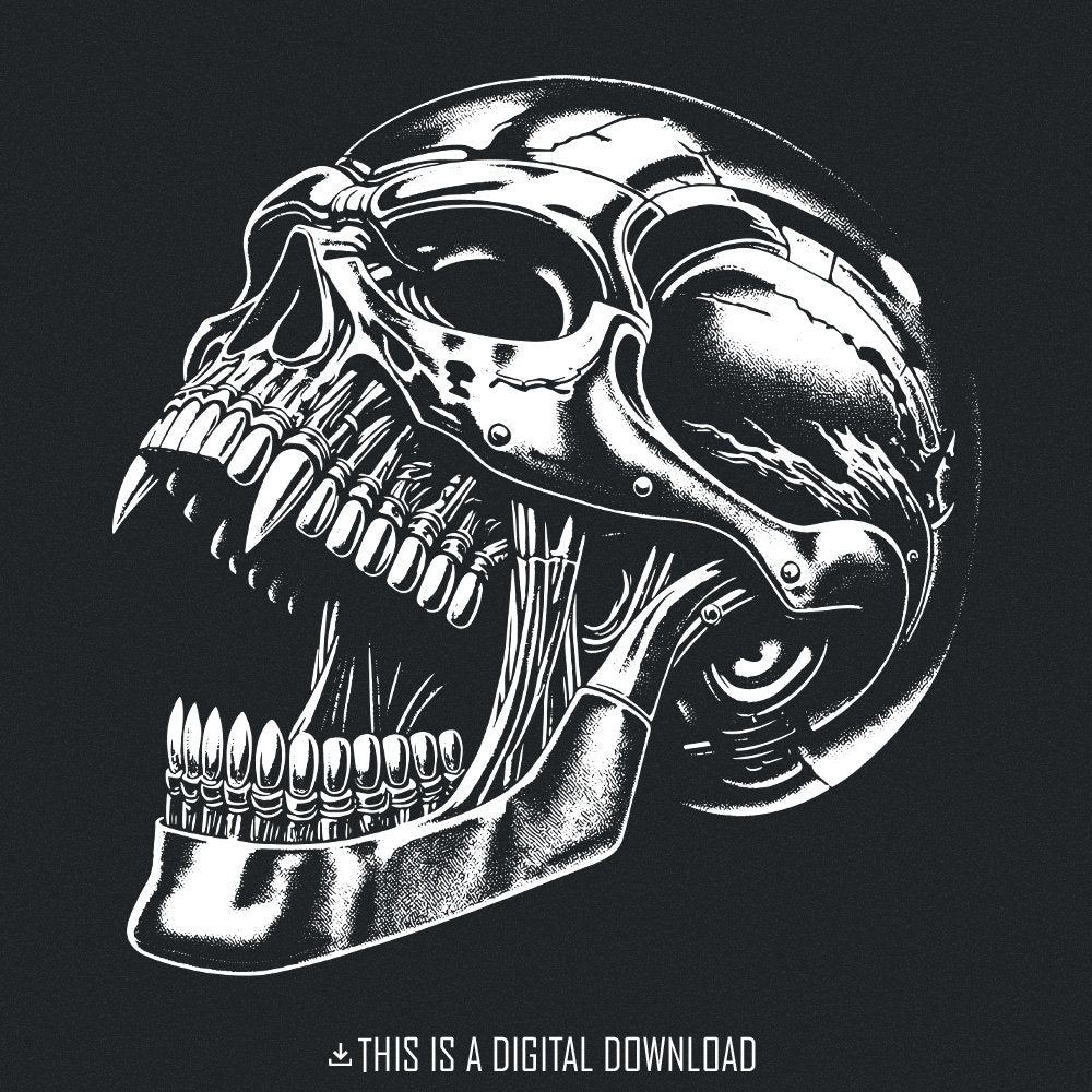 Gothic Mechanical Skull PNG, Cyberpunk Skull Art - 300 DPI Design for