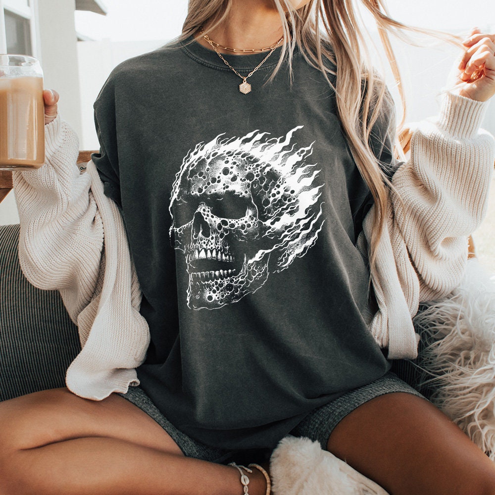Flaming Skull PNG, Gothic Skull Design - 300 DPI Design for T-Shirt