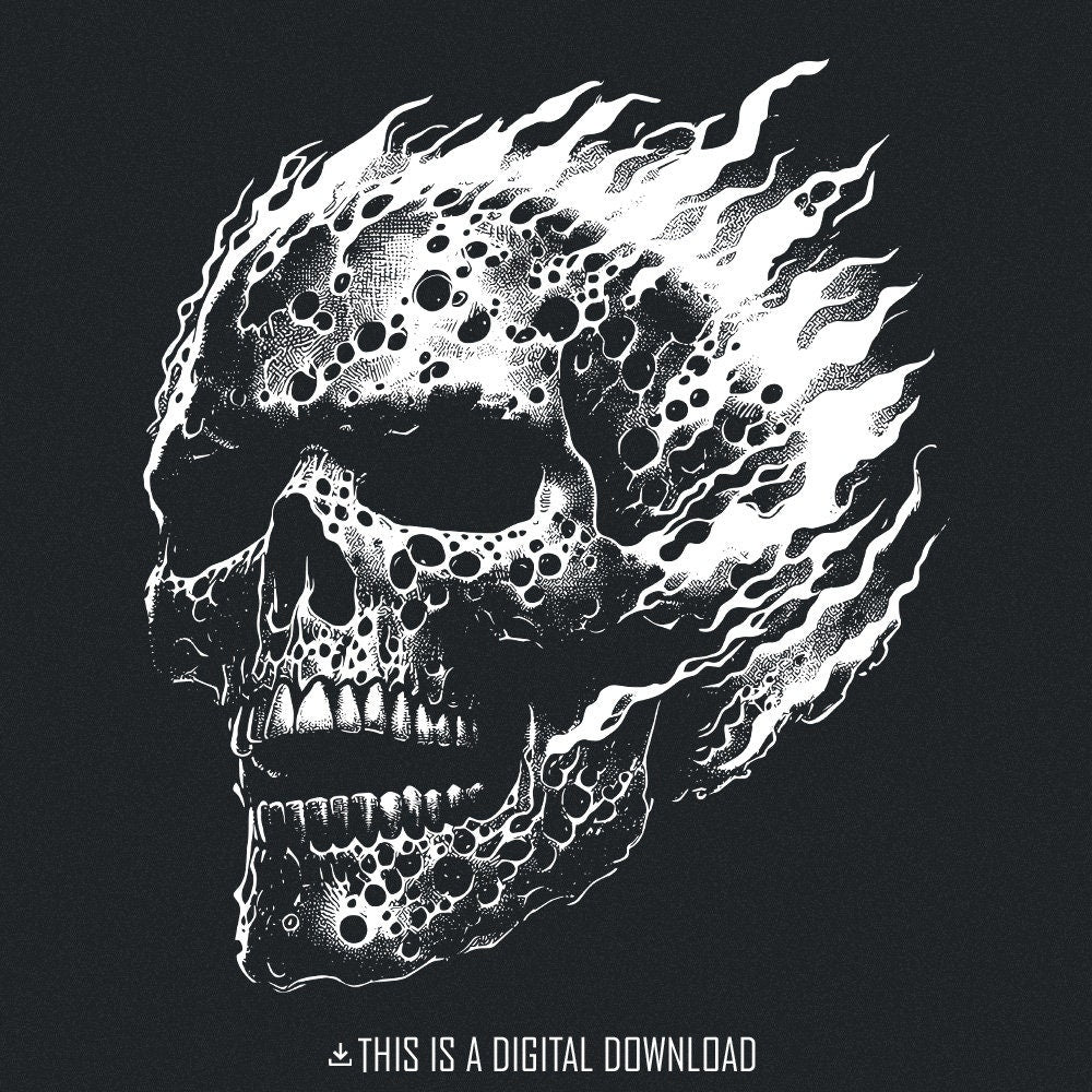 Flaming Skull PNG, Gothic Skull Design - 300 DPI Design for T-Shirt