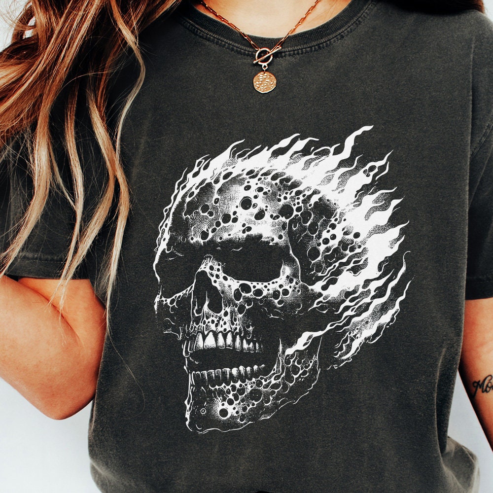 Flaming Skull PNG, Gothic Skull Design - 300 DPI Design for T-Shirt