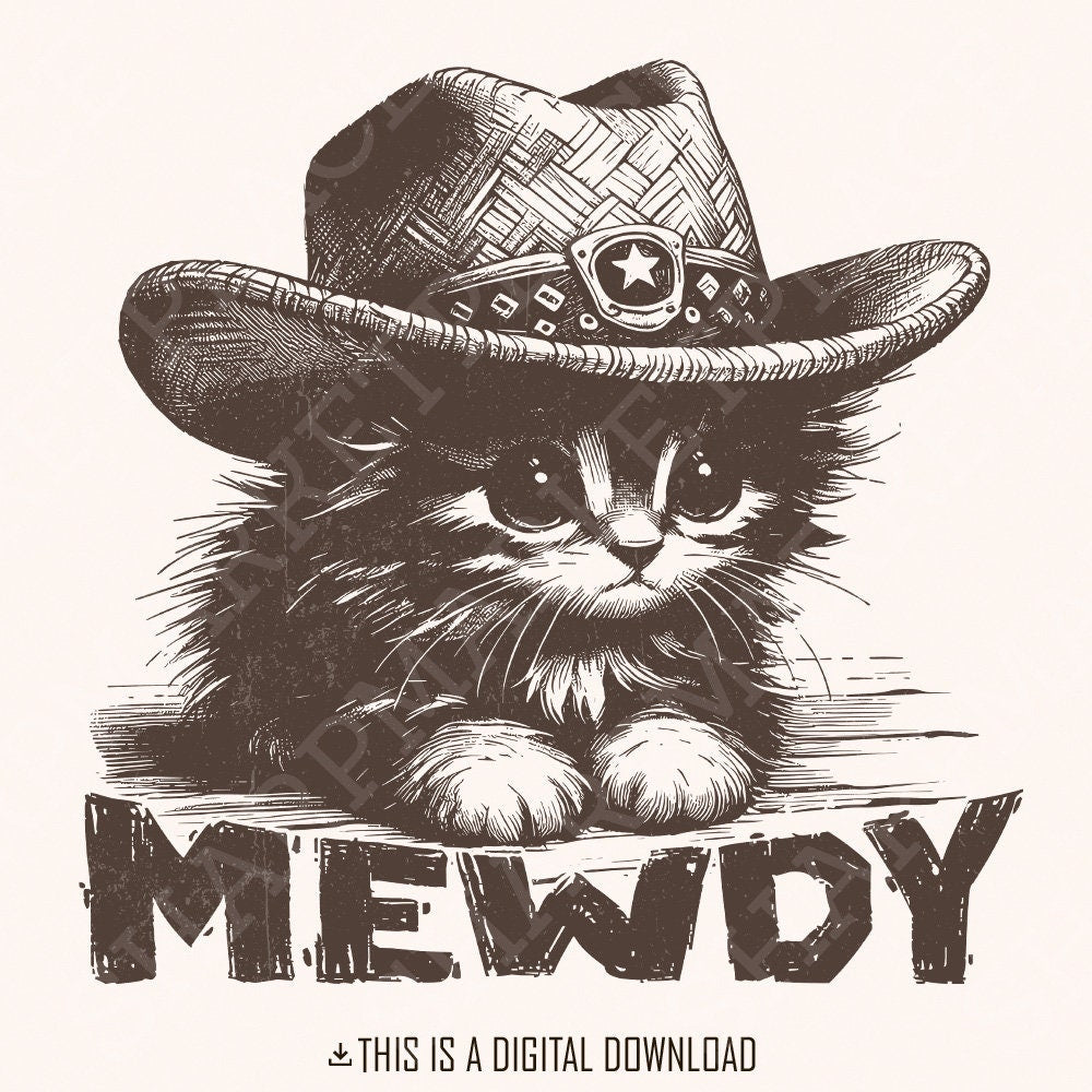 Meowdy Cute Cat, Ranch Life png - 300 DPI Design for T-Shirt
