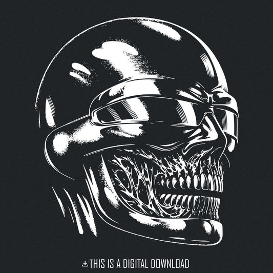 Futuristic Skull Art PNG, Cyberpunk Skull Design - 300 DPI Design for