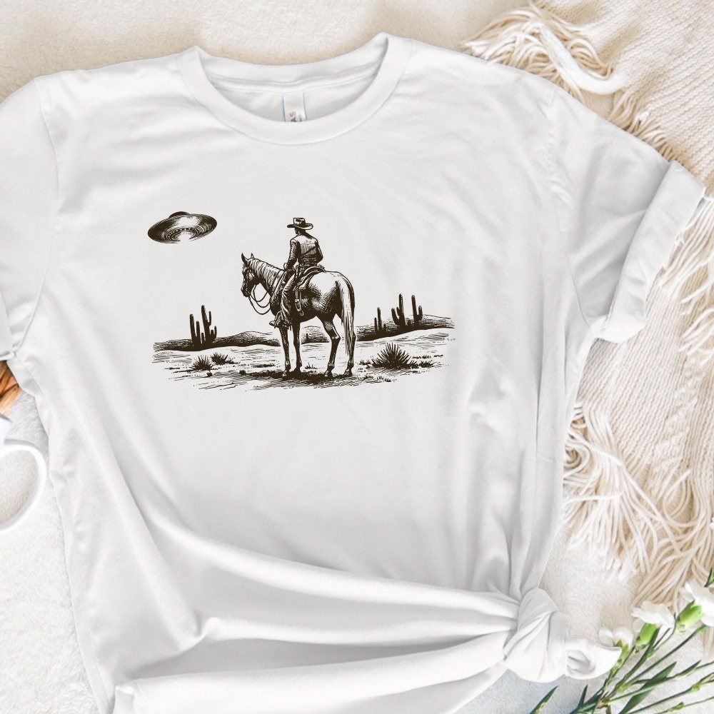 Cowboy and UFO PNG, Vintage Western Digital Download - 300 DPI Design for