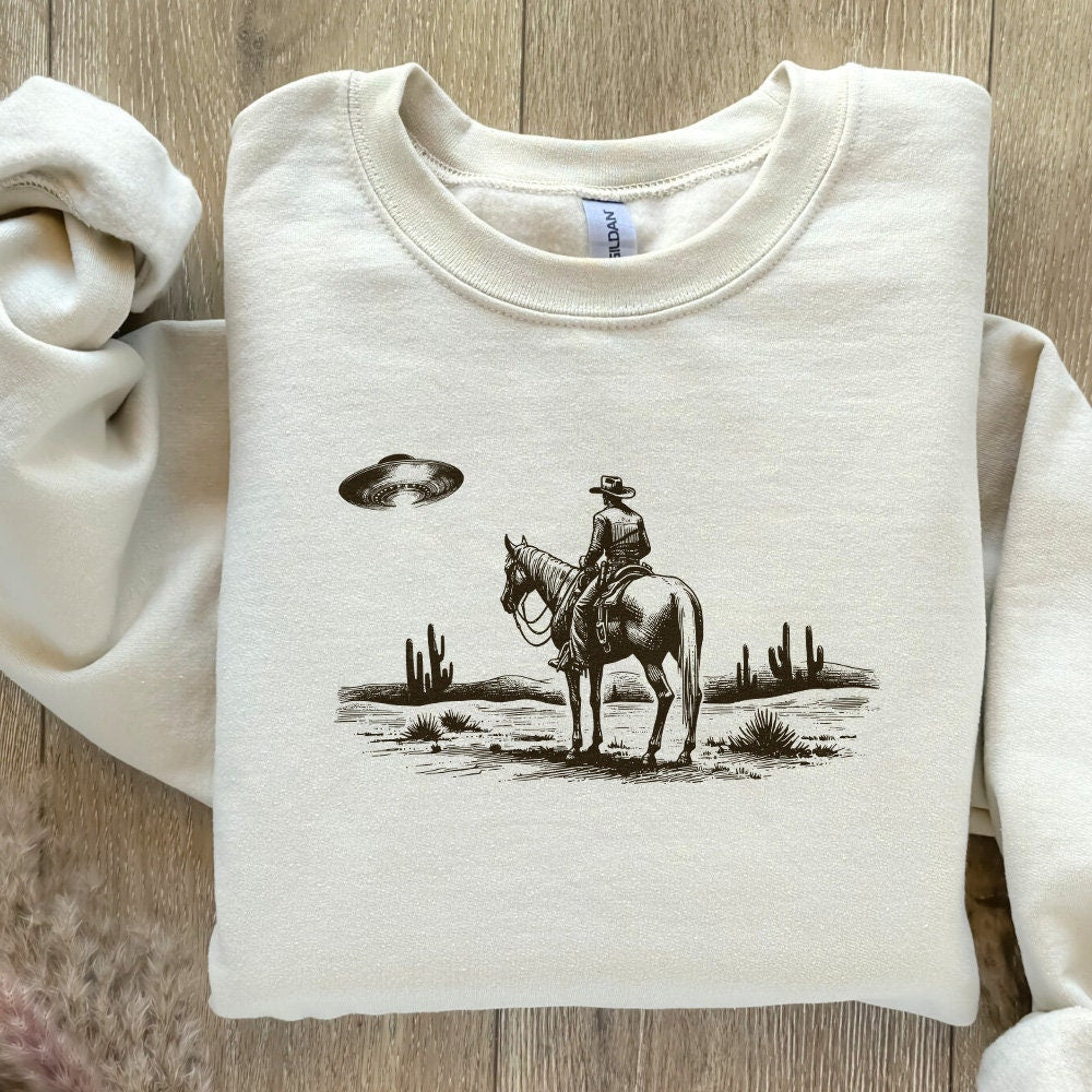 Cowboy and UFO PNG, Vintage Western Digital Download - 300 DPI Design for