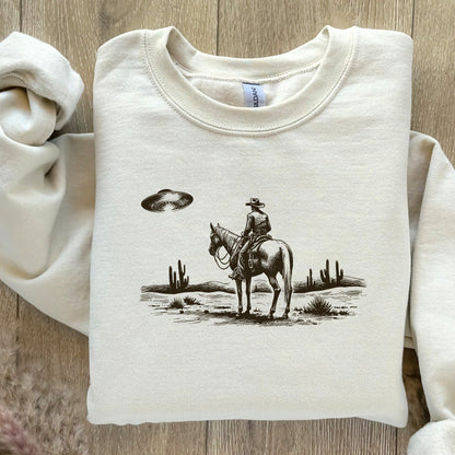 Cowboy and UFO PNG, Vintage Western Digital Download - 300 DPI Design for