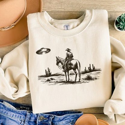 Cowboy and UFO PNG, Vintage Western Digital Download - 300 DPI Design for