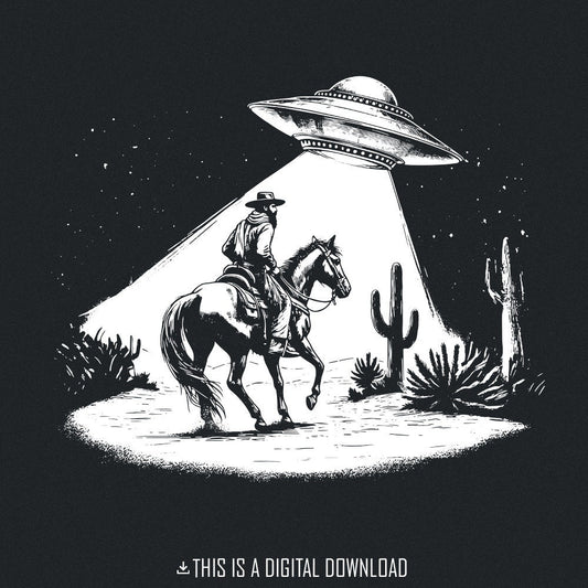 Cowboy and UFO PNG Alt 2, Vintage Western Digital Download - 300 DPI