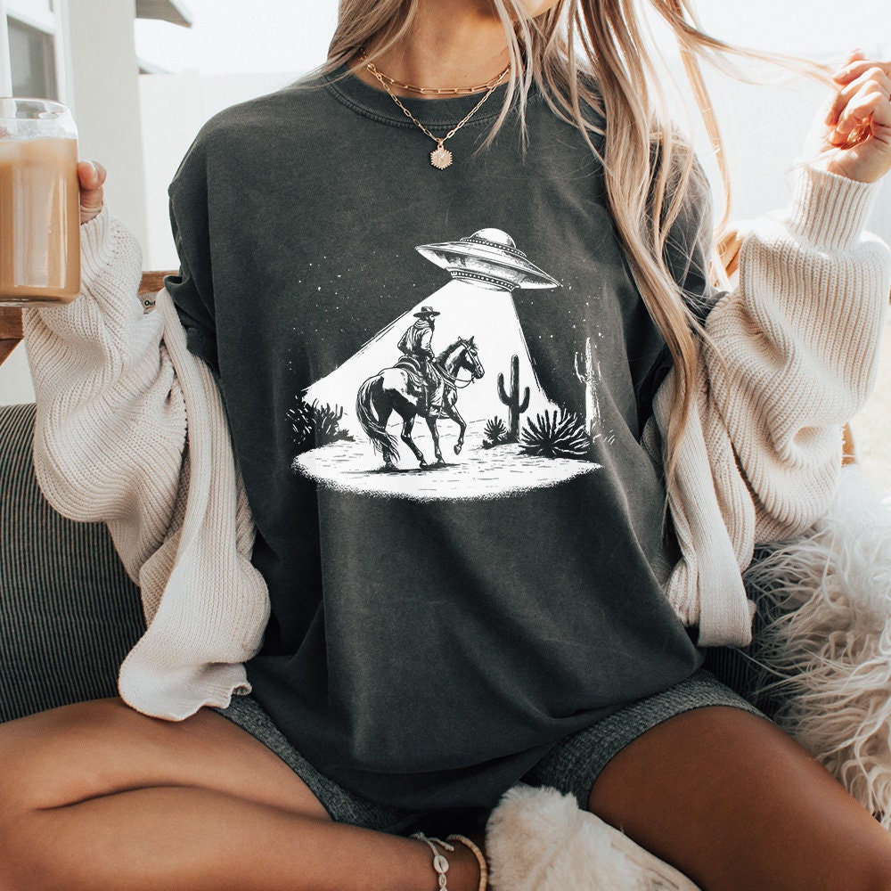 Cowboy and UFO PNG Alt 2, Vintage Western Digital Download - 300 DPI