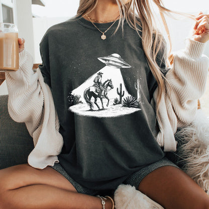 Cowboy and UFO PNG Alt 2, Vintage Western Digital Download - 300 DPI