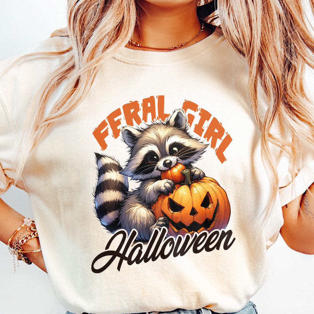 Feral Girl Halloween Png, Halloween Raccoon Png - 300 DPI Design for