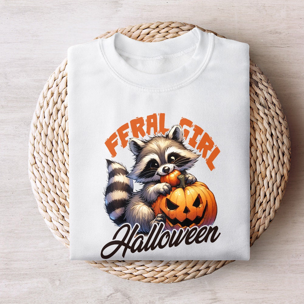 Feral Girl Halloween Png, Halloween Raccoon Png - 300 DPI Design for