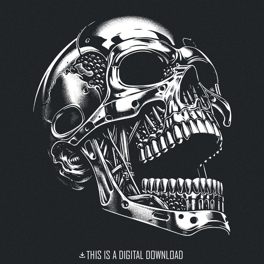 Gothic Mechanical Skull PNG Alt 3, Cyberpunk Skull Art - 300 DPI Design