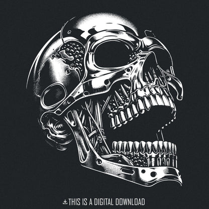 Gothic Mechanical Skull PNG Alt 3, Cyberpunk Skull Art - 300 DPI Design